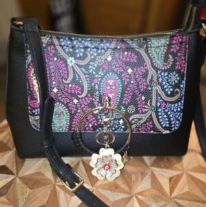 Carlos Santana Black and Multicolor Patterned Women's Bag With Charms